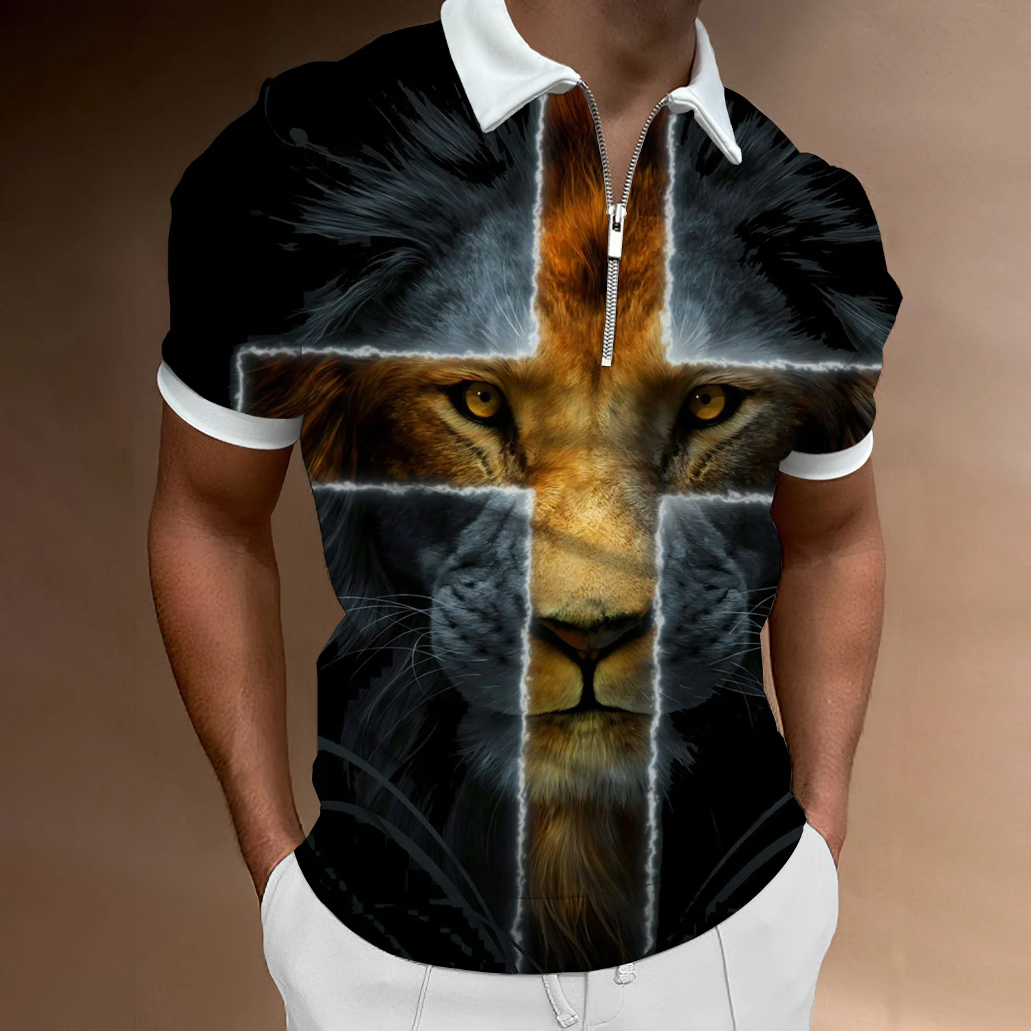 Lion Polo Shirt Men 3D Printed Shirts Summer Short Sleeve Fashion Casual Harajuku Shirts Streetwear Punk Gothic Mens Clothing