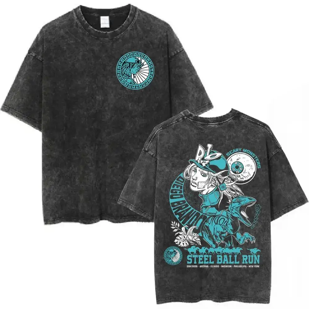 الصلب الكرة تشغيل دييغو براندو مانغا تي شيرت أنيمي جوجو مغامرة غريبة غسلها تي شيرت القطن عادية المتضخم تي شيرت للجنسين