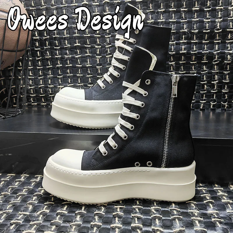 

Owees Design Men Women High-TOP Canvas Shoes Casual Luxury Trainers Lace Up Zip Sneaker Autumn Streetwear Flats Ankle Boots