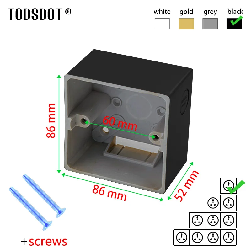 Black 52 mm Switch Socket Box, HIgh Quality Wall Surface Junction Box, Type 86 Black On-Wall Mount Box PVC Flame Retardant