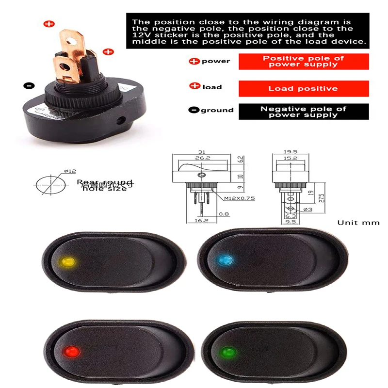 

2 шт. PA66 3-контактный светодиодный переключатель с подсветкой, тумблер 12 В, 30 А, овальный кулисный переключатель для автомобиля, автофургона, морской лодки