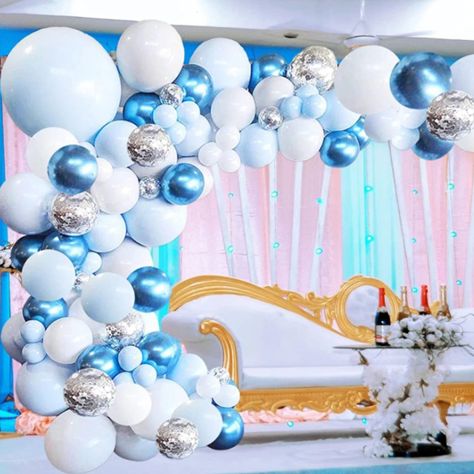 126pcs Balloon Arch Kit Blue White Silver Confetti Balloons Set Gift for Children's Day Thanksgiving