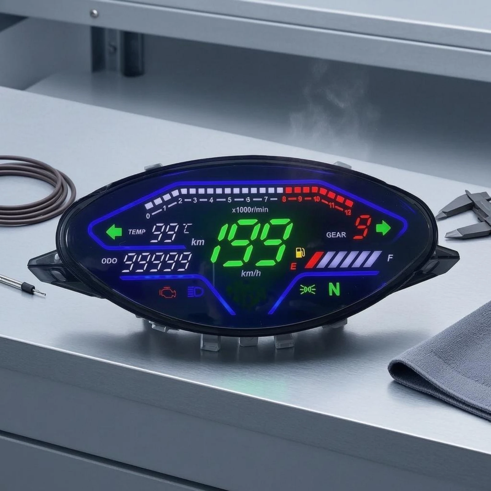 Motorcycle Instrument Cluster Black Housing Motorcycle Dashboard Display LCD Speedometer Meter Mounting Tabs Vehicle Accessory