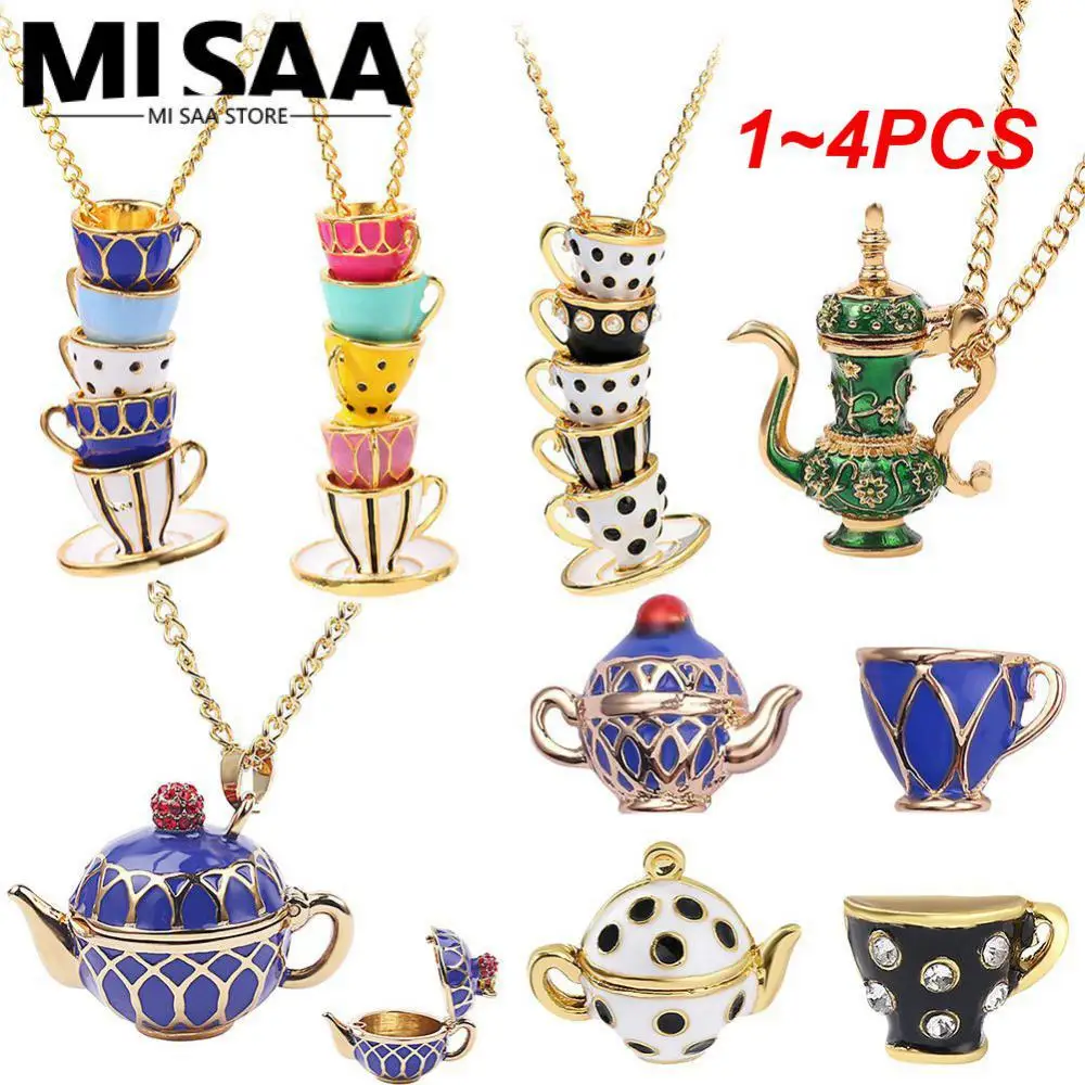 1~4PCS Pendant Enamel Glaze Sweater Chain Fashion Bohemian Jewelry Stud Earrings Teacup Teapot Mini Women Earrings Handmade