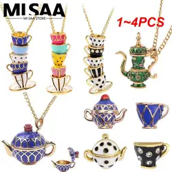 1~4PCS Pendant Enamel Glaze Sweater Chain Fashion Bohemian Jewelry Stud Earrings Teacup Teapot Mini Women Earrings Handmade