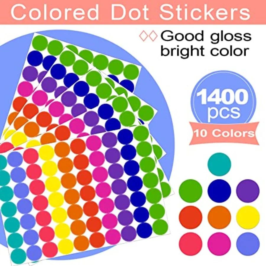 1400 PCS 1 Colored Dot Stickers Round Color Coding Labels Circle Dots Labels Stickers Polka Circle Dot Stickers Label Sticker f