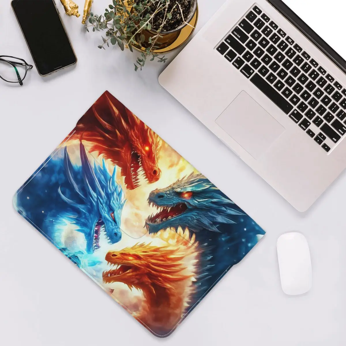 Colorful Mythical Dragon Print PU Leather Horizontal Laptop Sleeve Shockproof Soft Lining Notebook Case 13 Inch