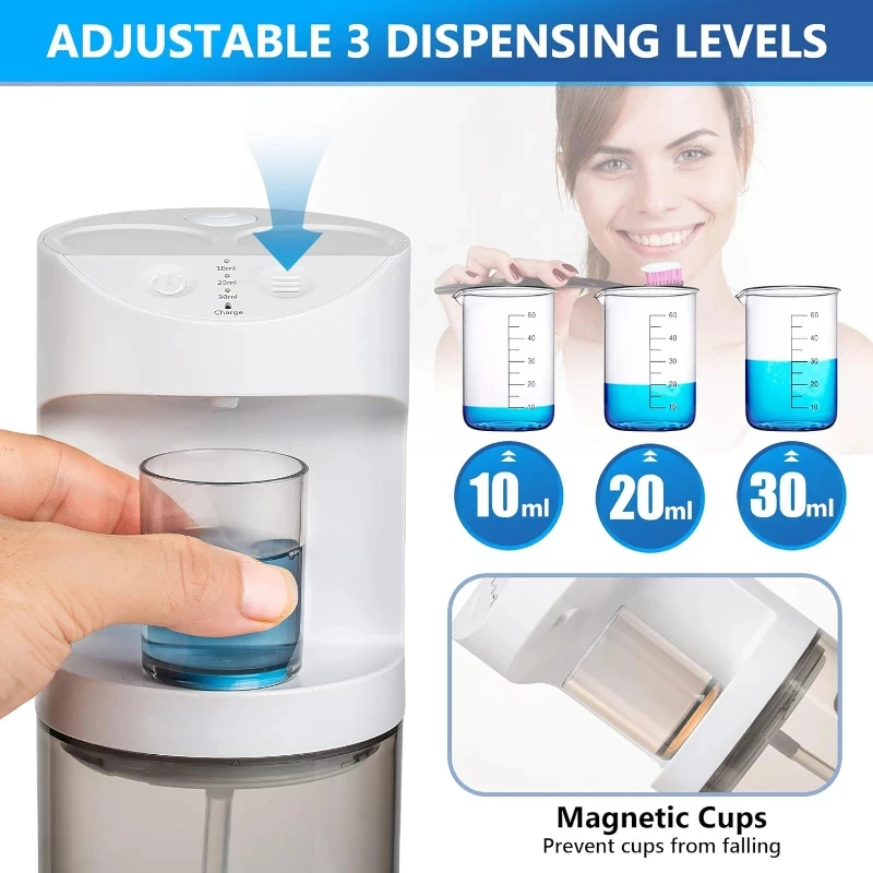 Upgrade Automatic Mouthwash Dispenser Rechargeable 500ml Wall Mounted Mouth Wash Dispenser for Bathroom with 2 Magnetic Cups