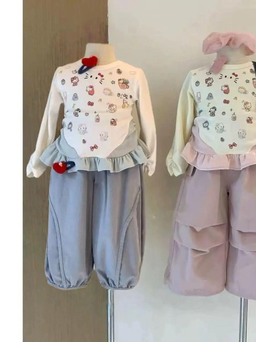 

Осенний комплект одежды для девочек 2025: Новинка! Корейский стиль, модный повседневный комплект из двух предметов для малышек (короткий рукав, длинные брюки) на весну-осень