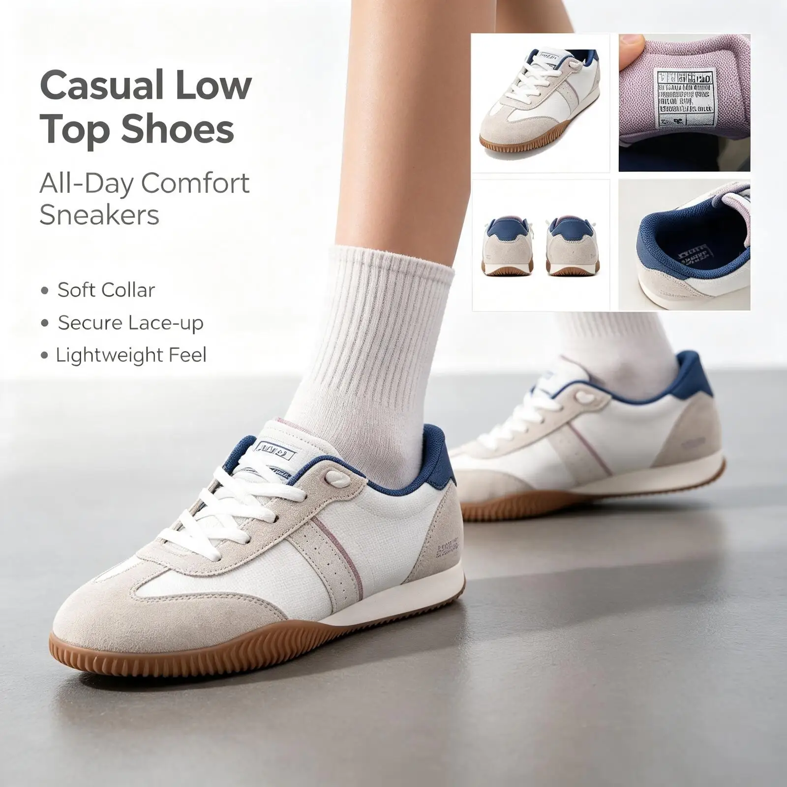 Skechers White Blue Brown Low Top Casual Shoes, Lifestyle Sneakers, Comfortable Breathable Walking Shoes Women School Dating