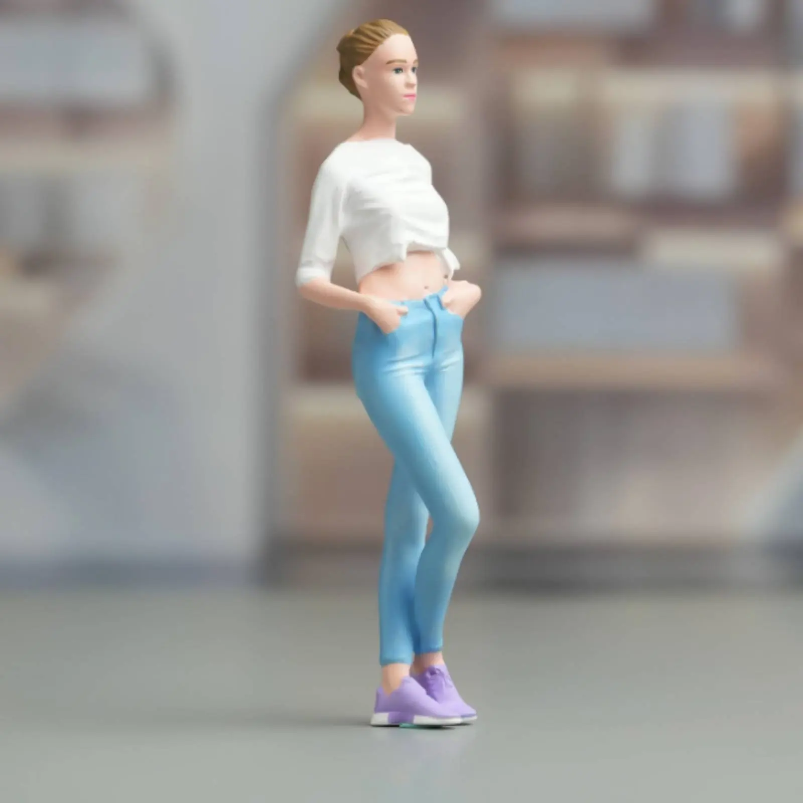

Jeans Girl Model Detailed Painted Girl Figurine Miniature People Figures Realistic Resin Statue People Cute for Scene Setting