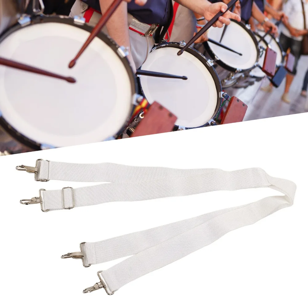 Adjustable Length Bass Drum Strap Cross Sling Nylon Material Drum Strap Belt White Marching Bass Drum Strap For Marching Bands