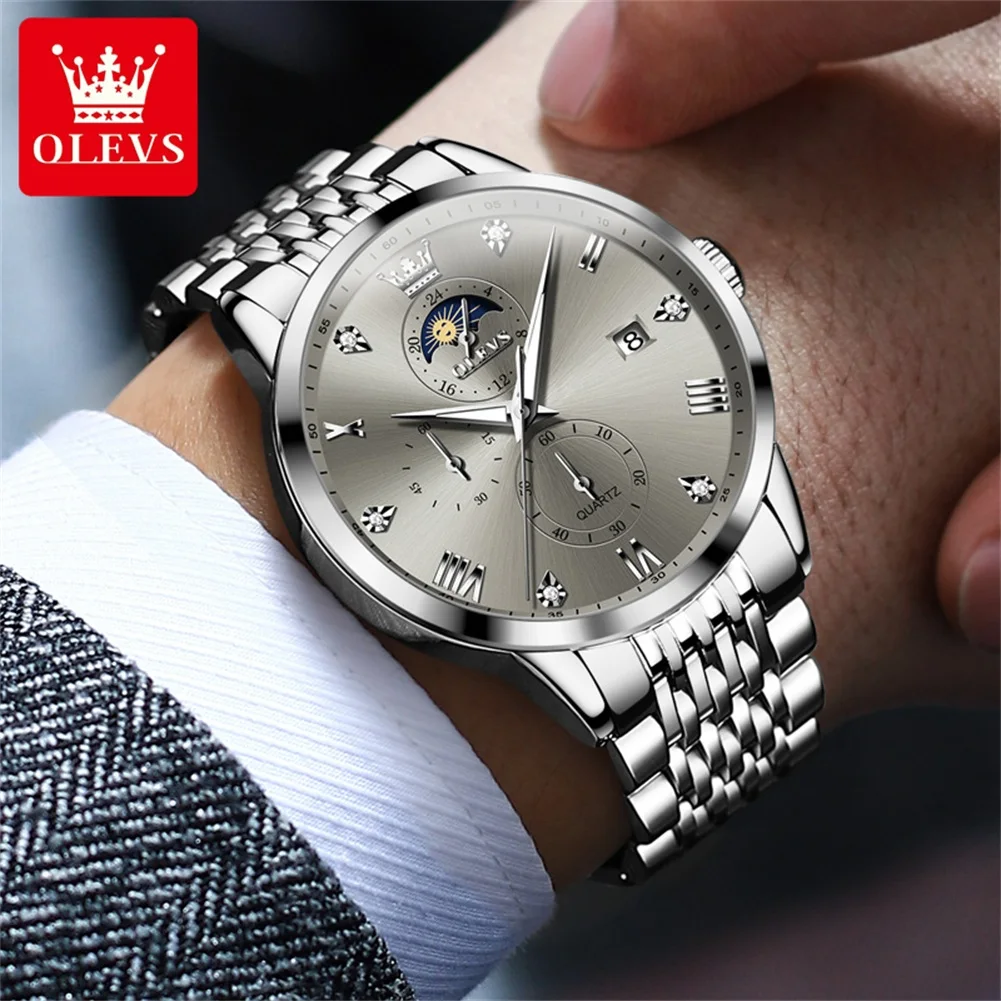 OLEVS Men's Watches 2925 Top Brand Luxury Business Original Quartz Watch for Man Simple Fashion Double Scale Waterproof Luminous
