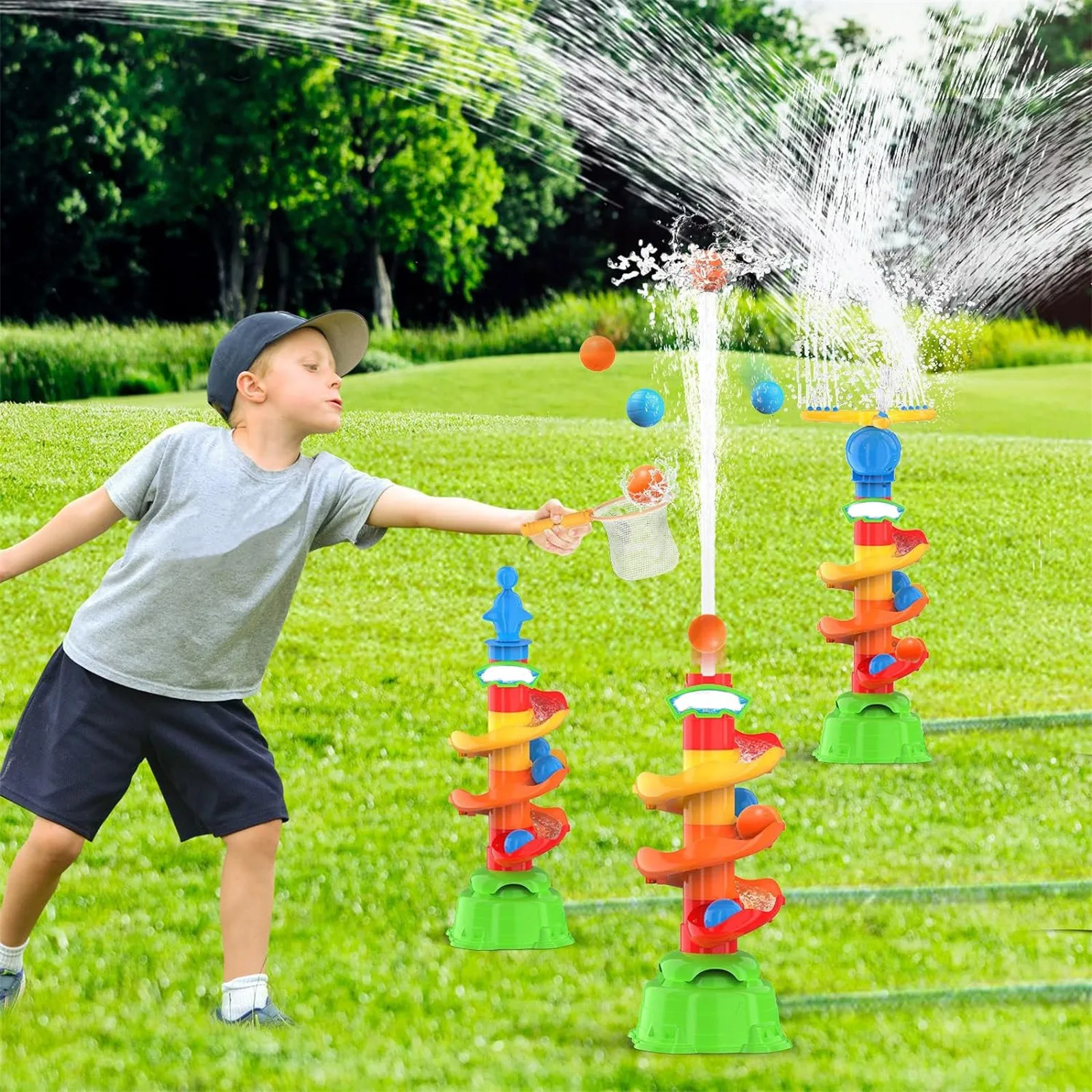 

2-In-1 Water Sprinkler Baseball Toy For Kids Outdoor Play Attaches To Garden Hose Summer Outside Toys Backyard Game Pool