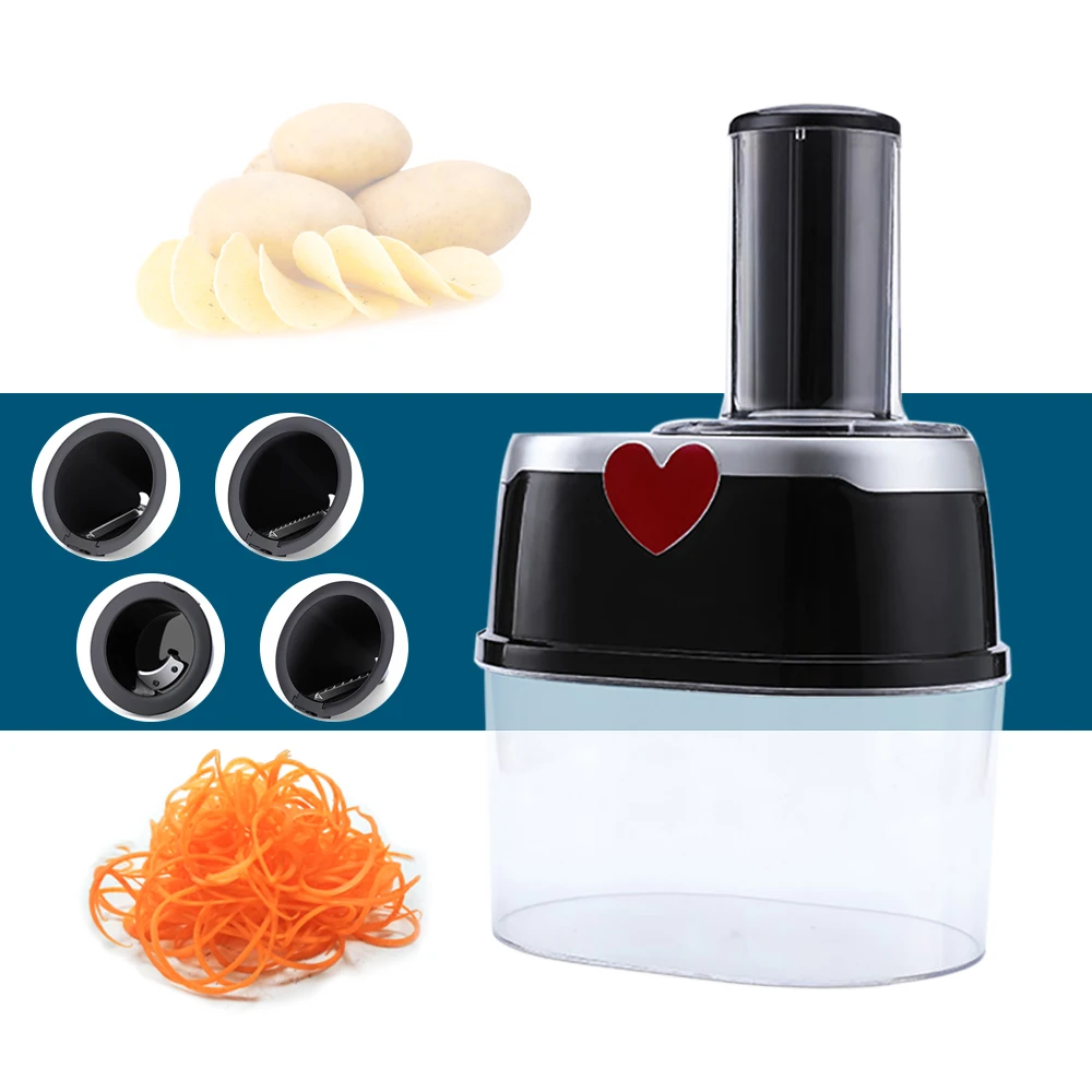 Electric Multi-functional Spiral Food Slicer Salad Maker Fruit Vegetable Cutter Cheese Grater Chopper with 4 Blades