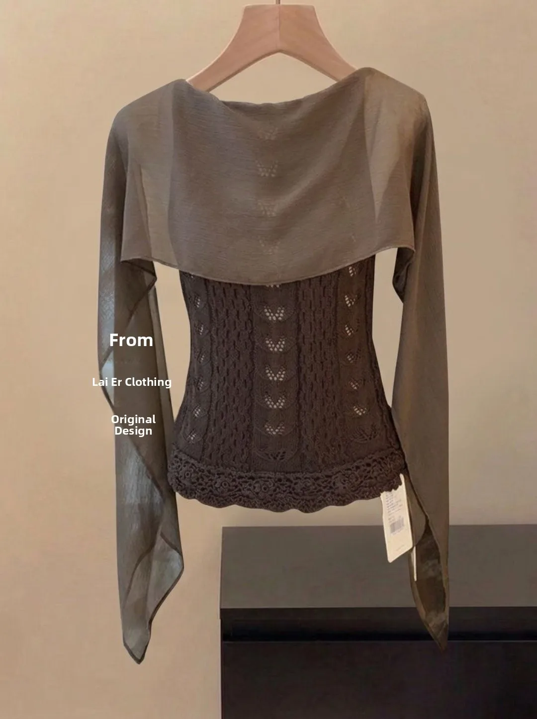 Early Autumn New Style Twist Knitted Top Women's Lace Hollow out Sleeveless T-Shirt Net Patchwork Vintage Style Ladies' Tee