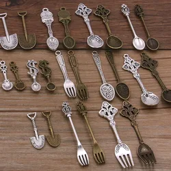 20pcs Vintage Metal 2 Color Mixed Size Spoon Fork Charms Retro Kitchen Supplies Pendant For Jewelry Making Diy Handmade