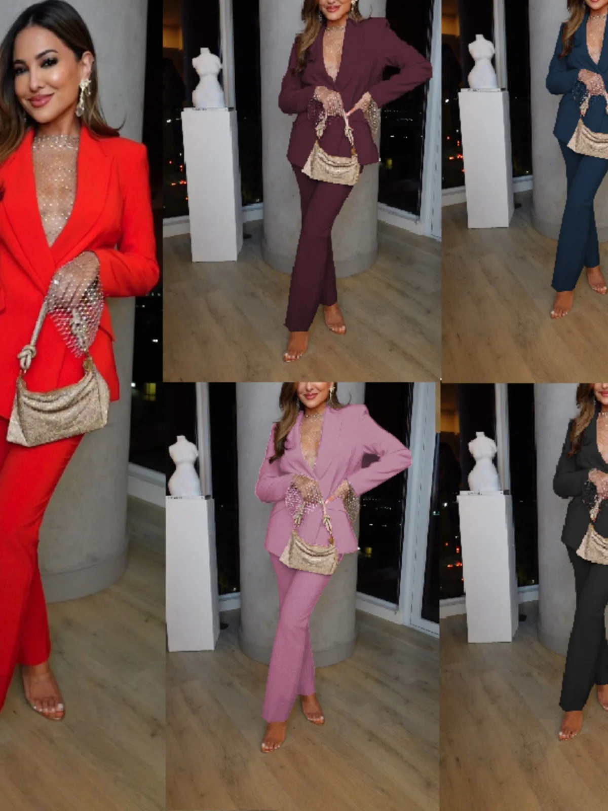 

Faionable Casual Profional Women's Pants Set Autumn Winter Two Piece Set Long Sve Long Pants Other Material 00%