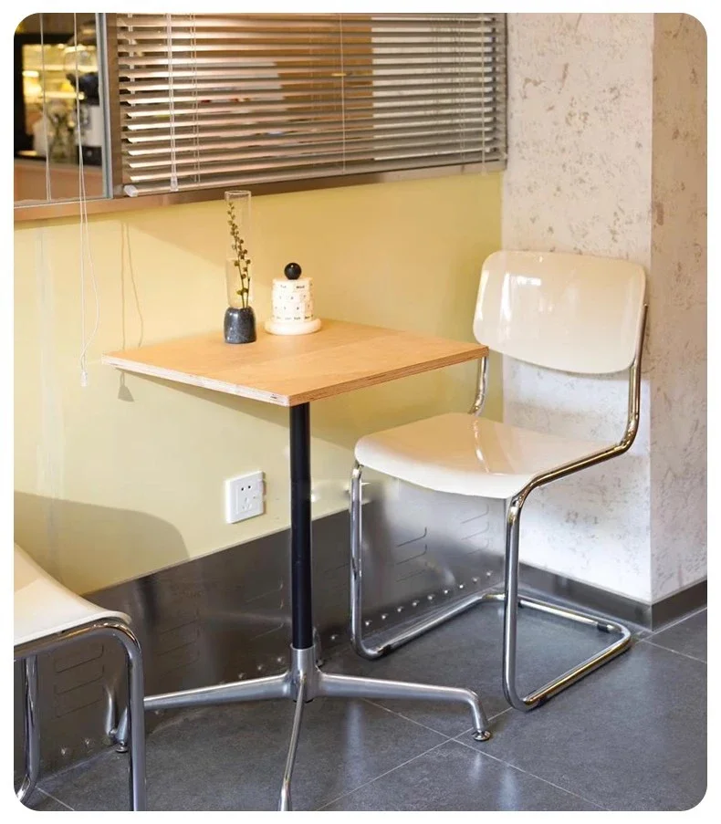 

Factory price Korean cream coffee shop restaurant furniture cafe table and chair set bakery small wood table metal dining chair