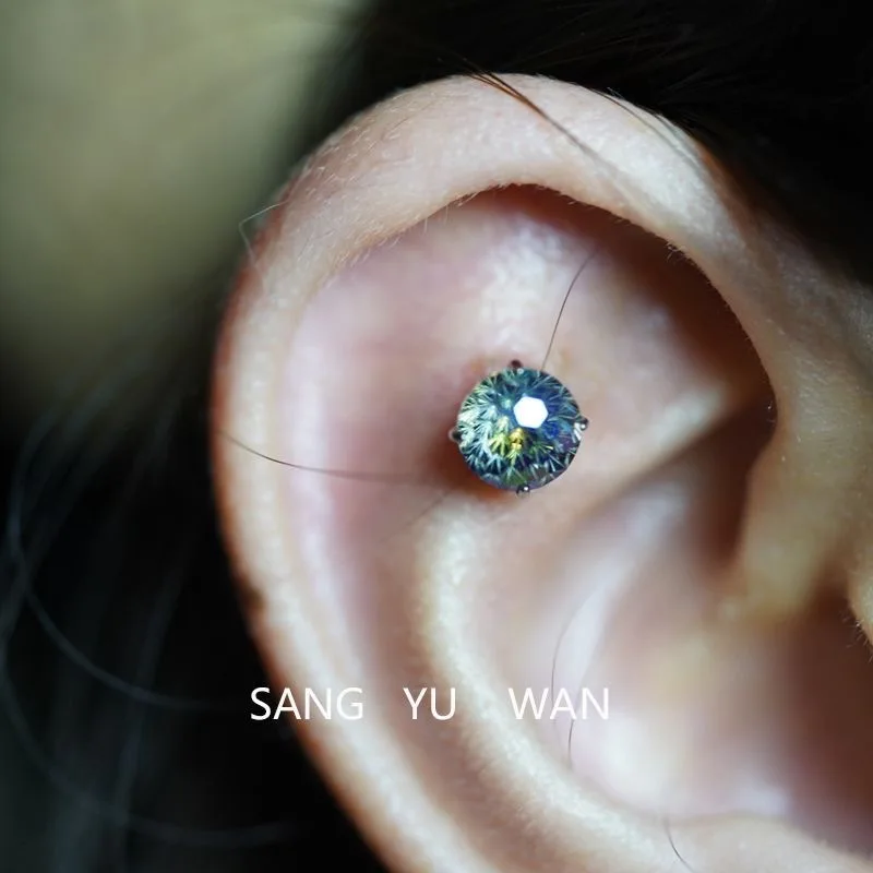 Cartilage Earrings Firework Cut Sparkling Flat Back Titanium Steel Studs Elegant Premium Durable Daily Party Hypoallergenic