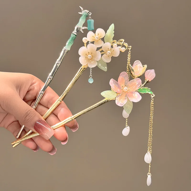 Antique Bamboo Knot New Chinese Costume Cheongsam Hairpin Flower Tassel Step Shaking Head Jewelry