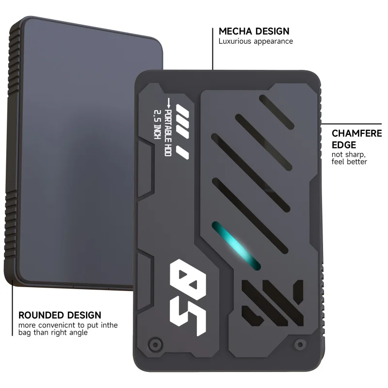 محرك الأقراص الصلبة الخارجي 2.5 بوصة 1 تيرا بايت USB 3.0 ونوع C MECHA Style HDD 3D NAND تخزين خارجي للكمبيوتر الشخصي Mac سطح المكتب والكمبيوتر المحمول والمكتب