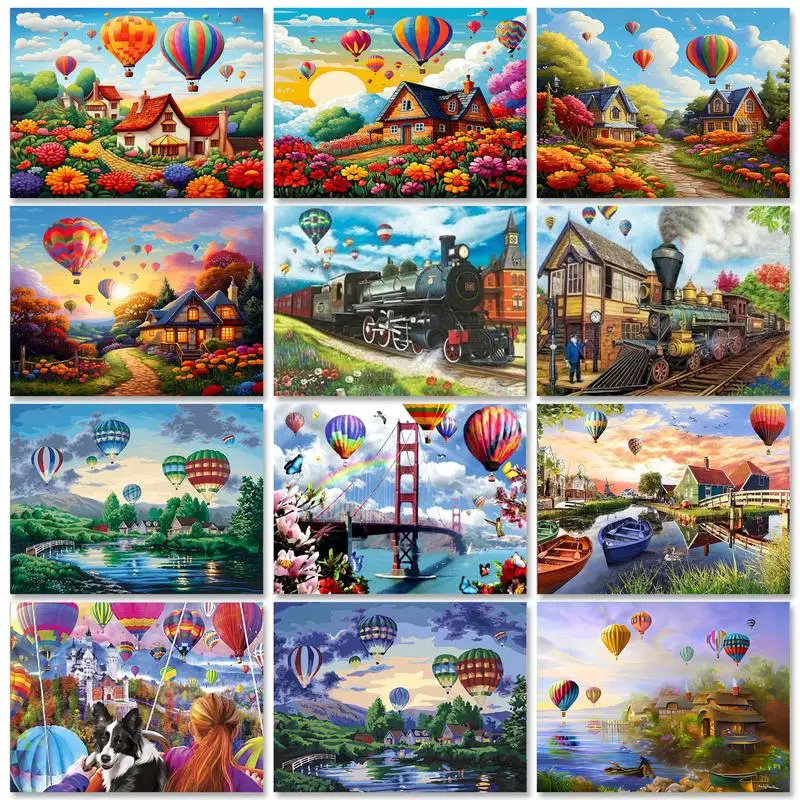 GATYZTORY Painting By Numbers Kits Hot Air Balloon House Landscape With Frame DIY Craft Unique DIY Gift For Home Decors 40x50cm