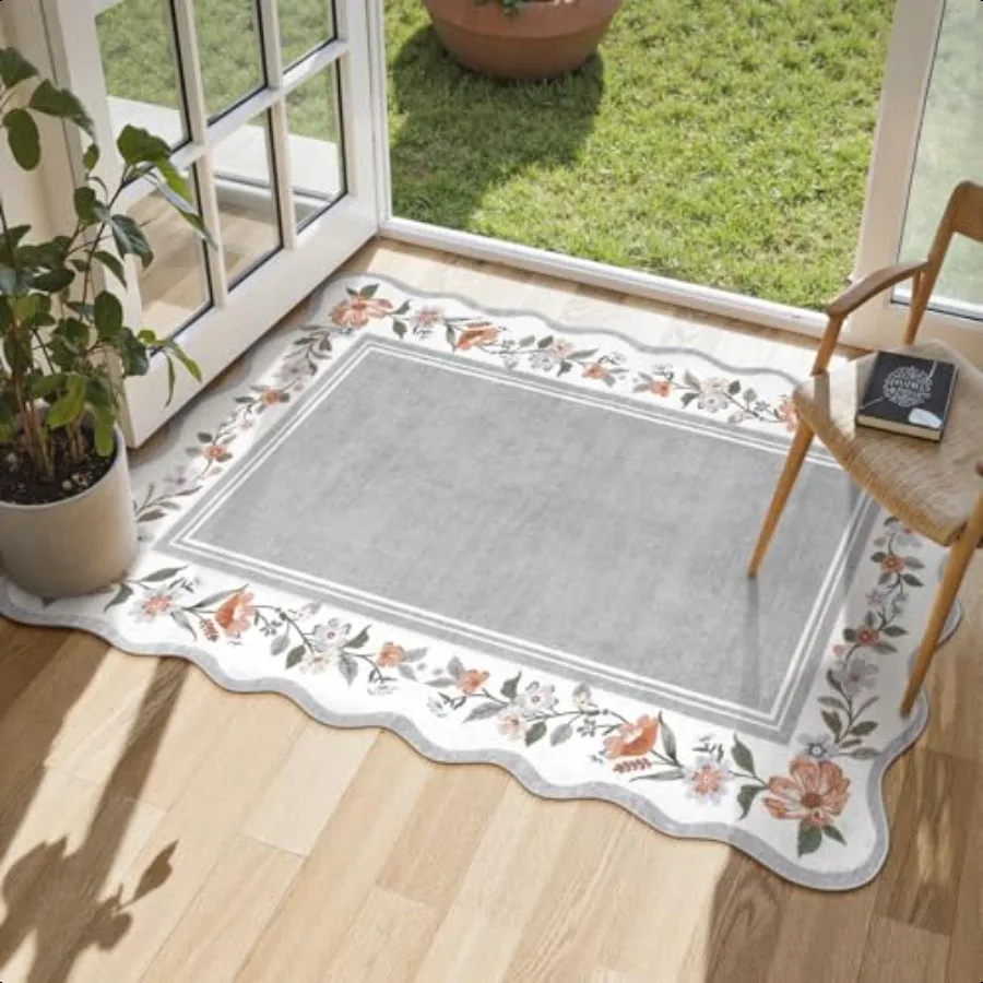 

Floral Entryway Rug 2x3 Kitchen Rugs NonSlip UltaThin Washable Door Mat Indoor Entrance Stain Resistant Boho Scalloped Throw Ru