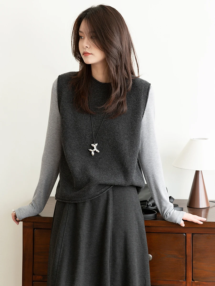 

00 шерстяной круглой вязаный жилет, женский свободный многослойный топ с скользящим верхом, теплый шерстяной свитер, повседневная одежда