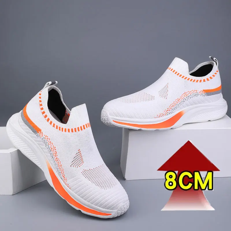 Zapatos de alta calidad para hombre, zapatillas deportivas informales blancas, plantillas invisibles para aumentar la altura, 6cm