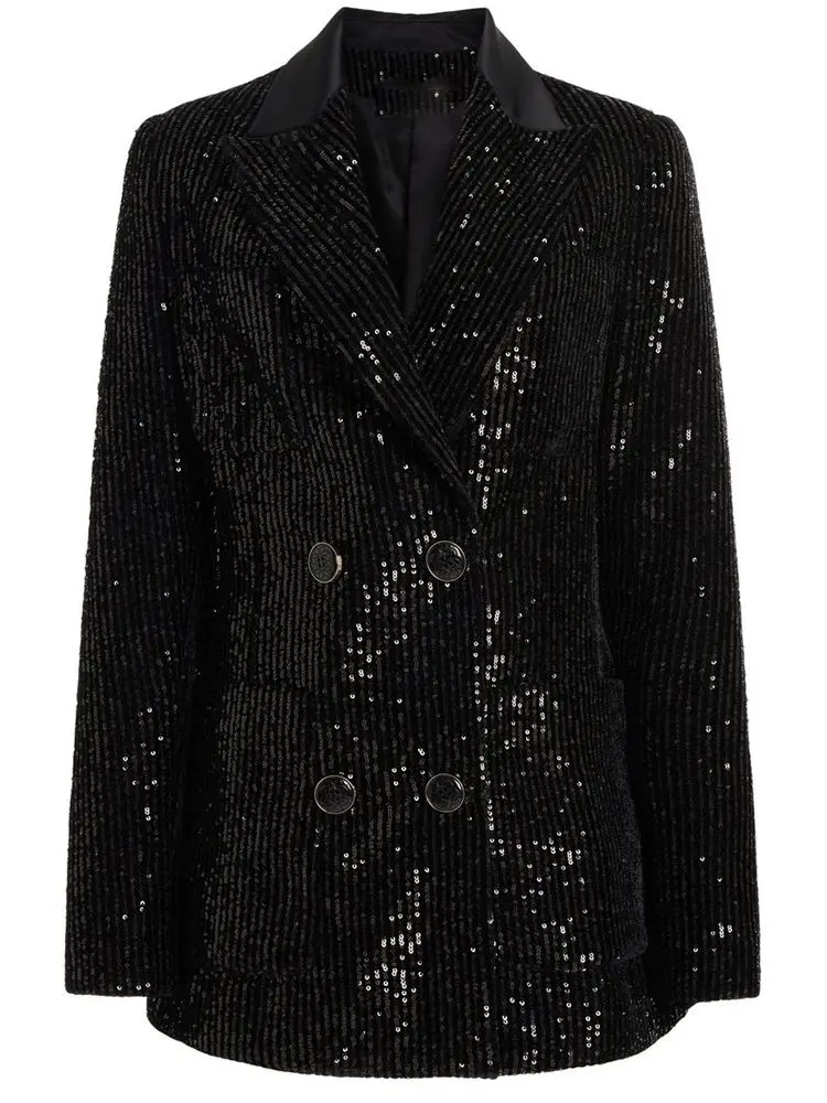 HIGH STREET Newest 2024 Designer Jacket Women\'s Double Breasted Sequined Velvet Blazer