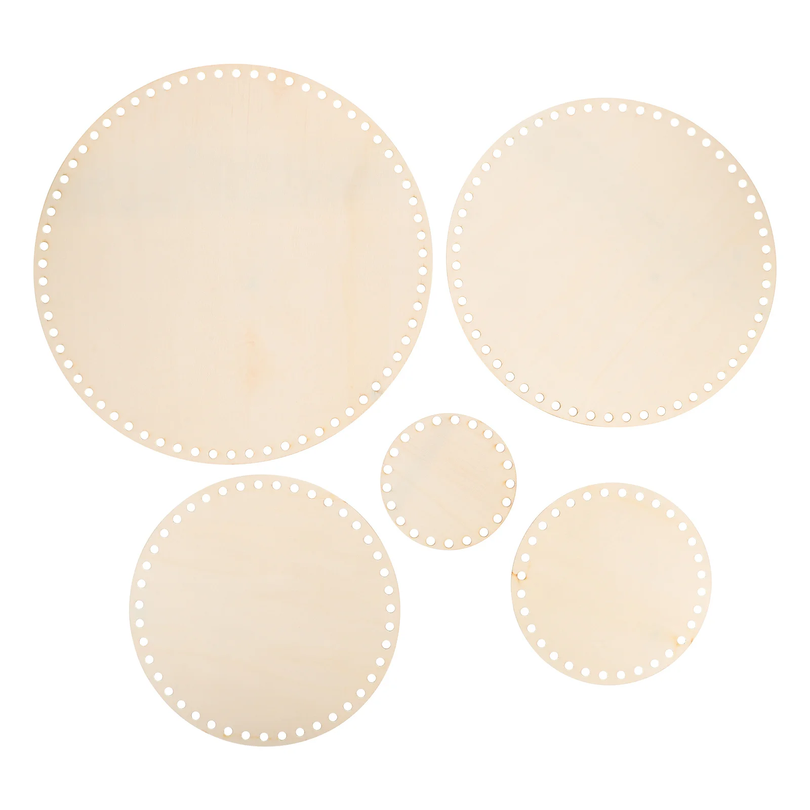 

5pcs Round Cross Stitch Basket Set Unfinished Wooden Bottom Thick Yarn Crochet Supplies 0 15 20 25 30 Sizes Handmade Woven Base