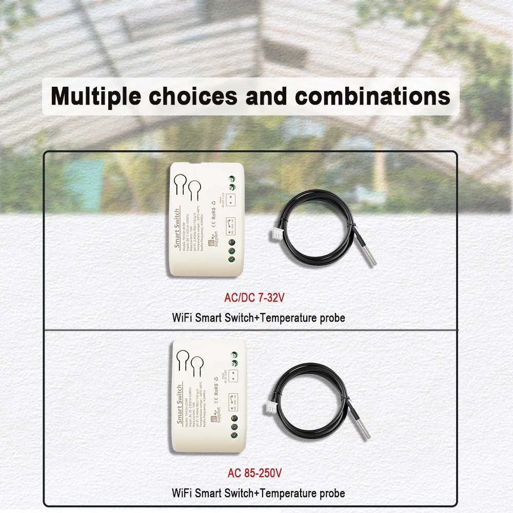 Interruttore di temperatura intelligente WiFi 12V 24V 220V 3000W Termostato di monitoraggio Modulo relè 1CH Funziona con l'APP Ewelink Alexa Google Home