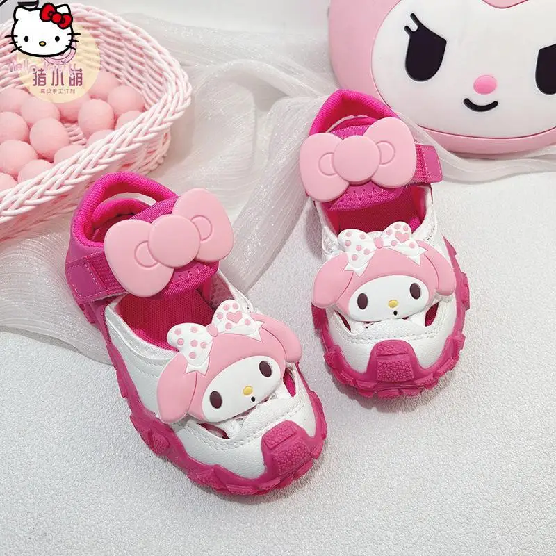 

Сандалии My Melody Girl Sanrio с бантом Kawaii, летние аниме, новые спортивные пляжные туфли принцессы на мягкой подошве с героями мультфильмов, модная дышащая обувь