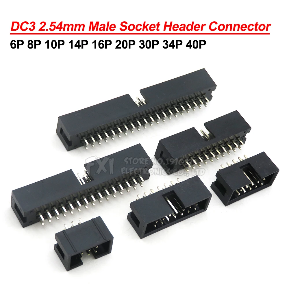 5PCS DC3 2.54mm Socket Header Connector ISP Male Double-spaced Straight needle 6P 8P 10P 14P 16P 20P 30P 34P 40P New