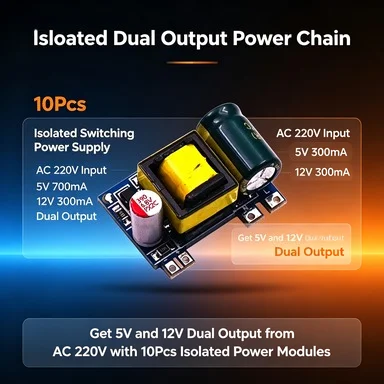 10Pcs AC-DC Isolated Power Supply Module 220V Input, 5V 700mA & 12V 300mA for Arduino/DIY