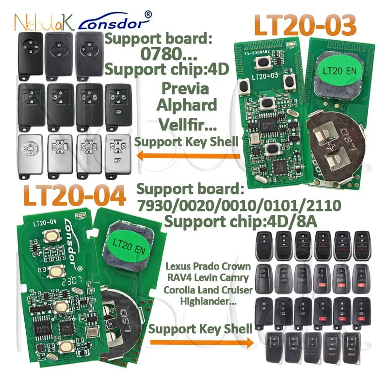 Universal Lonsdor LT20-01/02/03/04/05/06/07/08/10 PCB de llave inteligente genera frecuencia 8A 4D para placa de circuito Toyota Lexus Subaru