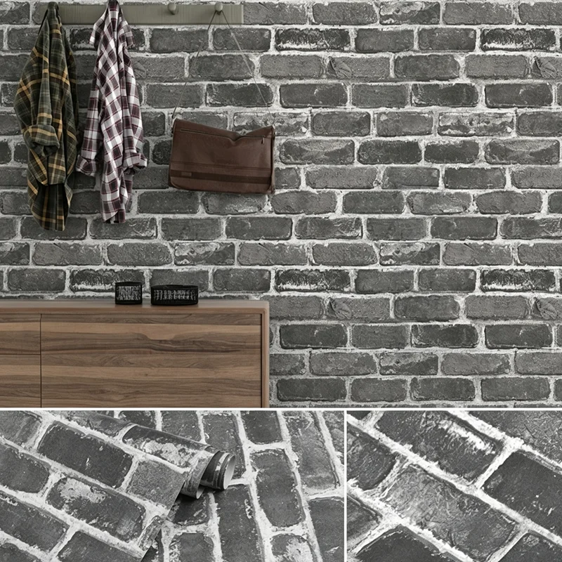 PVC Retro Red-brown Brick Pattern Oil-proof Self-adhesive Waterproof Wall Paste Dormitory Living Room Background Wallpaper Home
