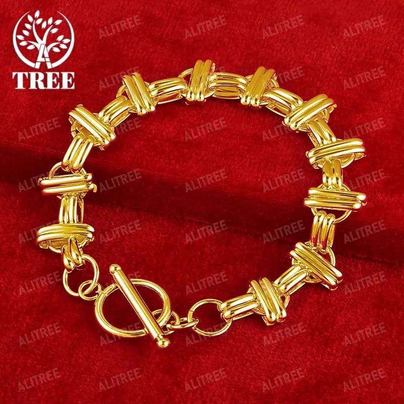 

Cross Border New Style ALITREE 18K Gold Bracelet Gift For Woman Man Birthday Wedding Party Engagement Jewelry Chain