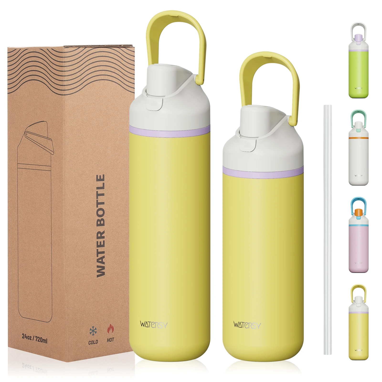 Bouteille isotherme sous vide en acier inoxydable WATERSY 600ml/720ml à double paroi pour café et eau, gourde de sport