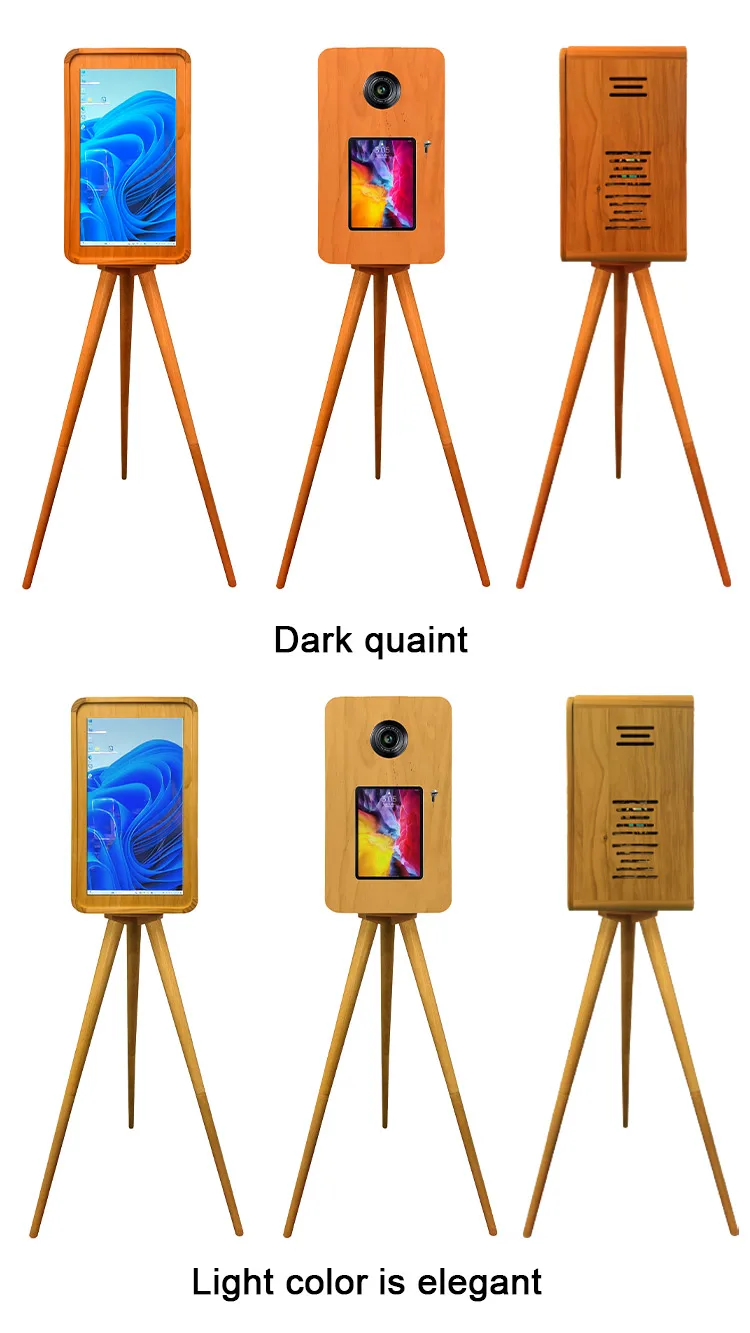 Portable Standing Retro Surface Pro Double Sided Shell Dslr Vintage Ipad Wooden Photo Booth Machine With Camera and Printer