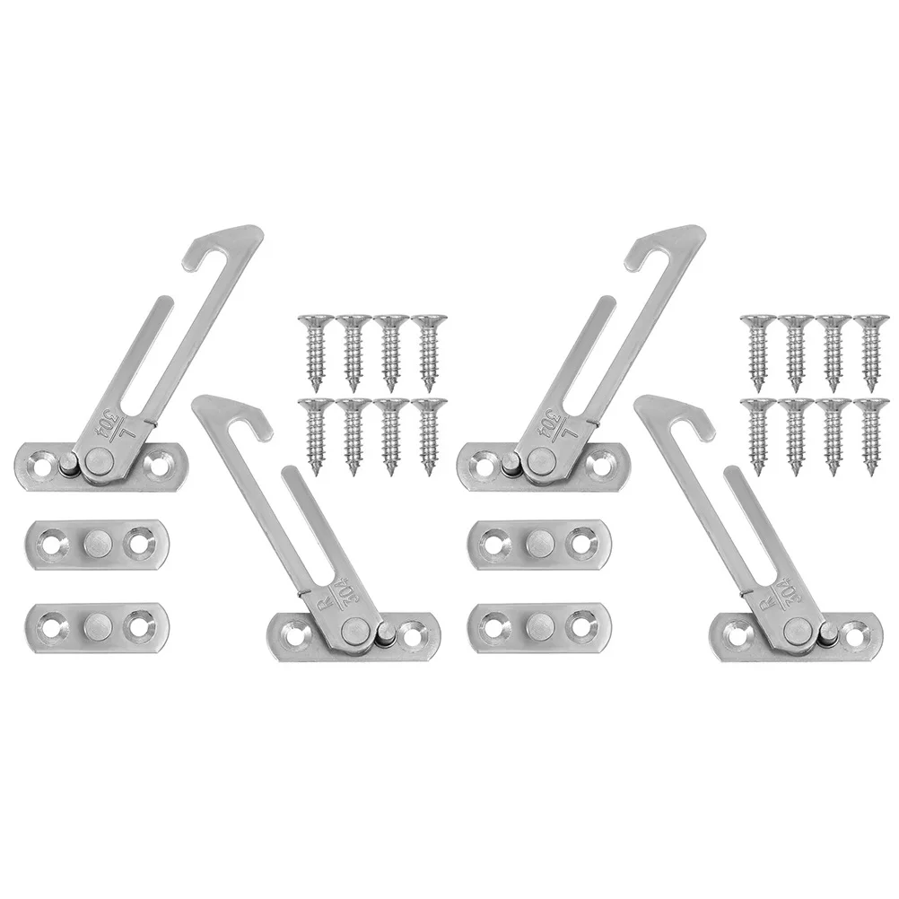 

4pcs Stainless Steel Window Stopper Lock Easy Install No Drilling Adjustable Angle Child Safety Restrictor Hardware Fittings For