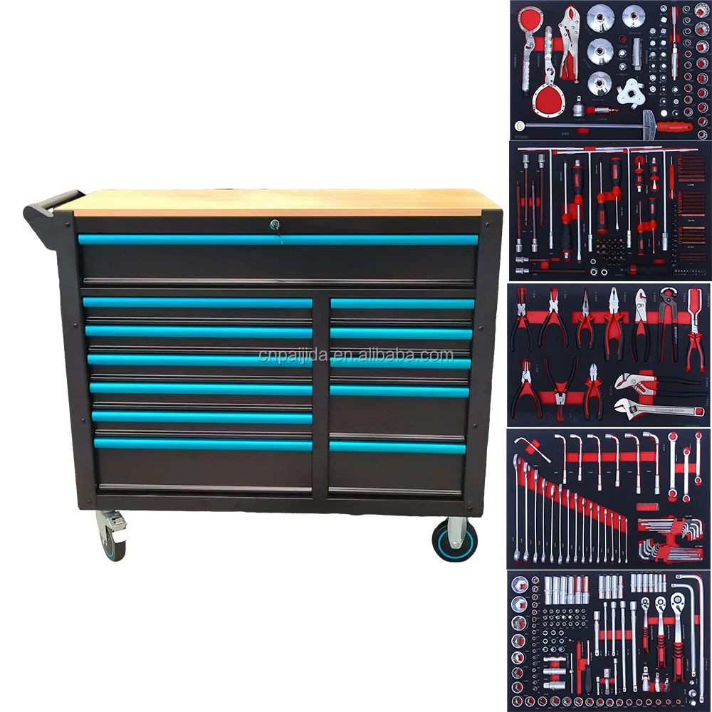 Industrial Iron Tool Cabinet Keyed Lock OEM Customizable Drawers Wheels Modern European Style 300kg Load Capacity PJD Brand
