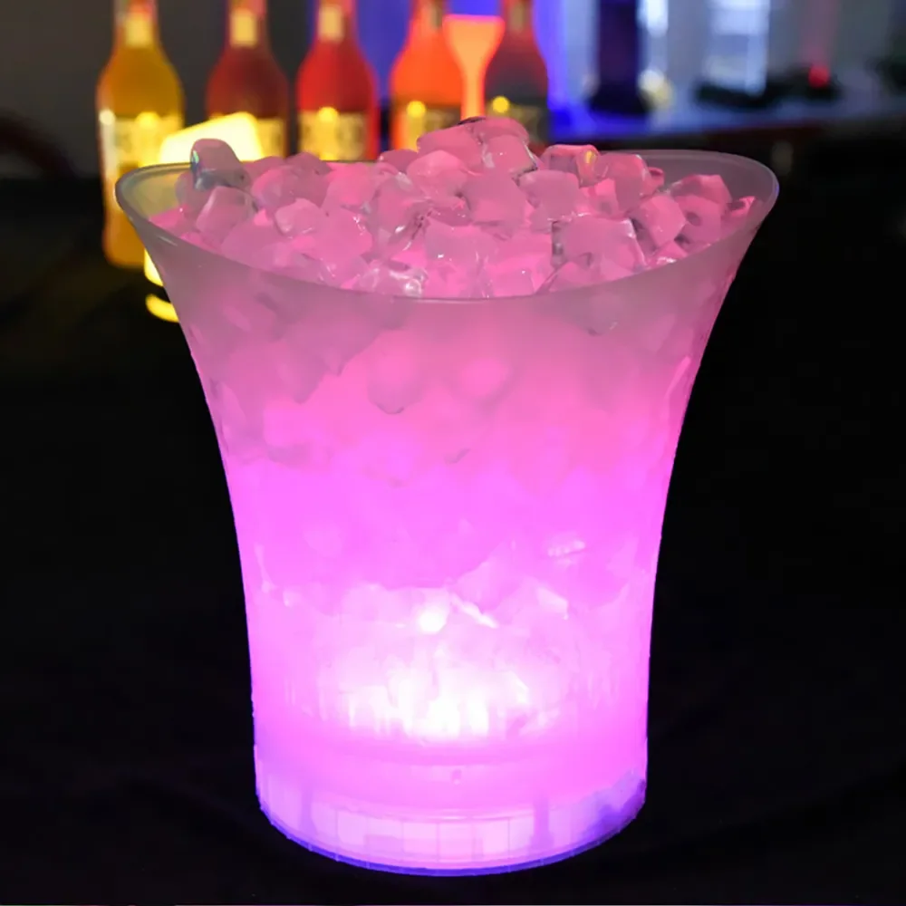 Waterproof Plastic LED Light Up Beer Bucket, Champagne Bucket, Nightclubs Night Party, Ice LED Bars, 4 Colors, 5L