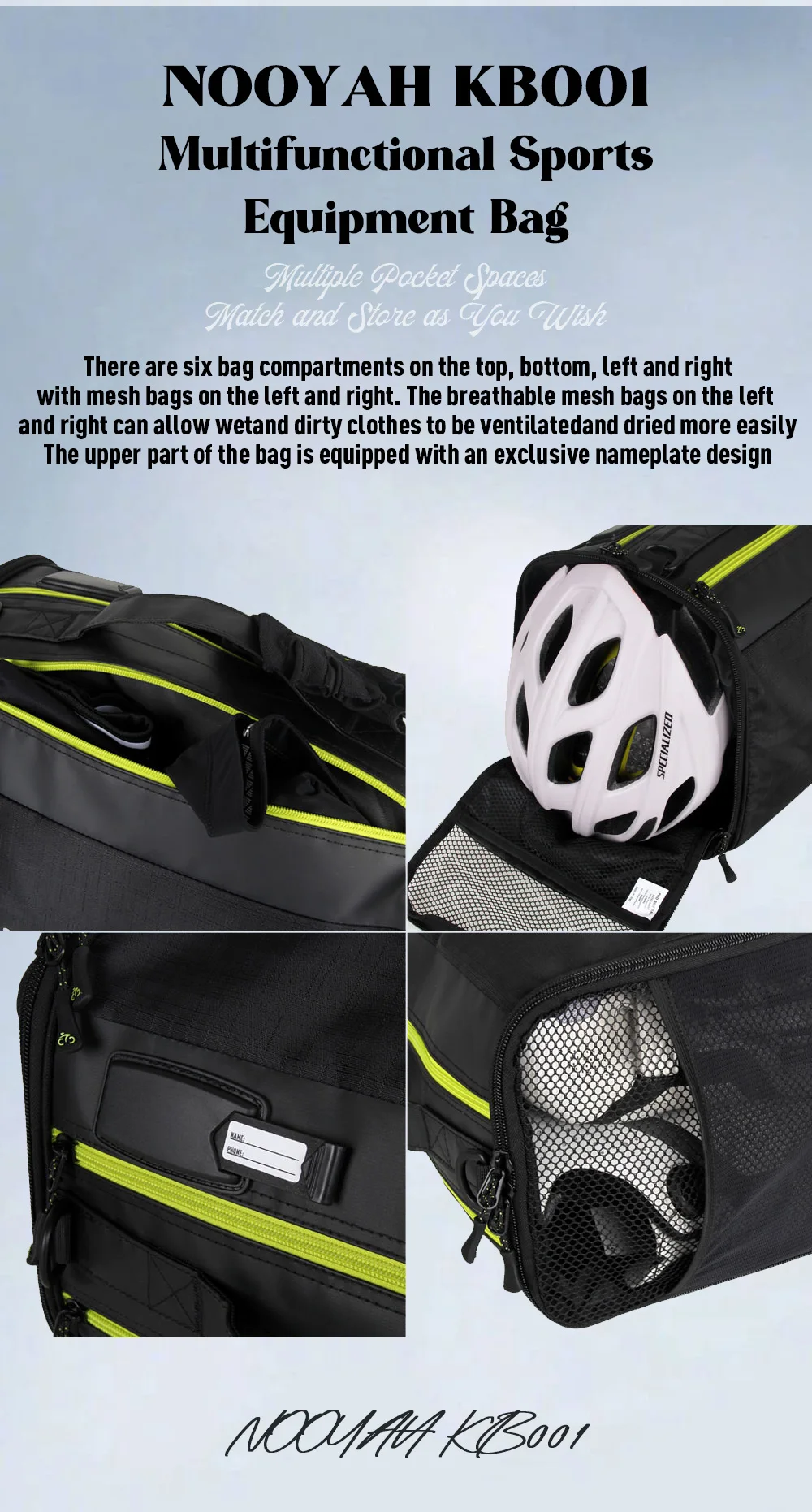 NOOYAH Sporttasche, multifunktional, Rennausrüstung, Tasche, Fahrradhelmtasche, Schuhe, Aufbewahrungstasche, Fitness, Fahrradzubehör, Schultertasche – Detail 6