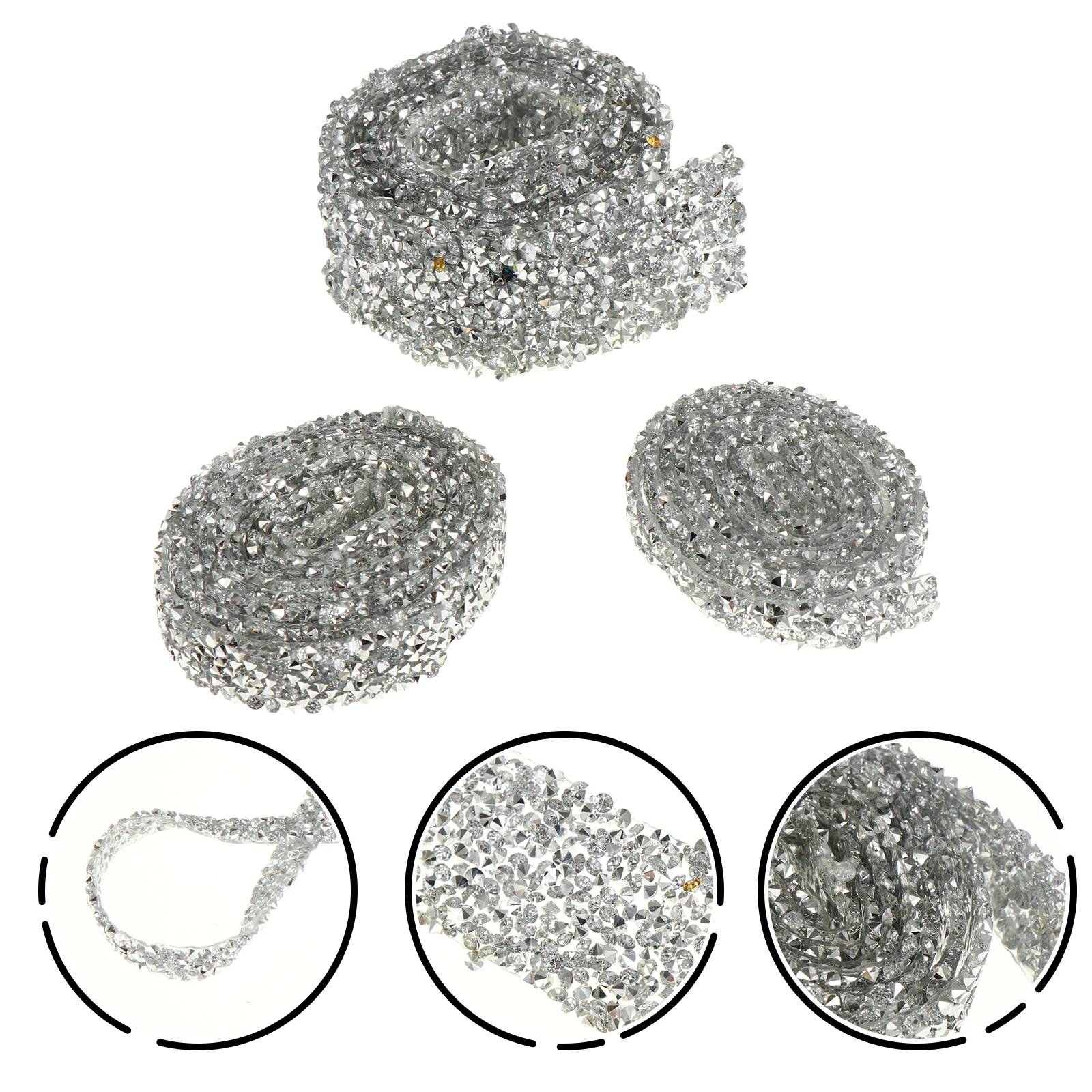 

3 Rolls Crystal Sparkling Tape Adhesive Mesh Sheet DIY Diamond Wedding Ribbon Rhinestone Belt Wrap Long Decorative Chain Trims