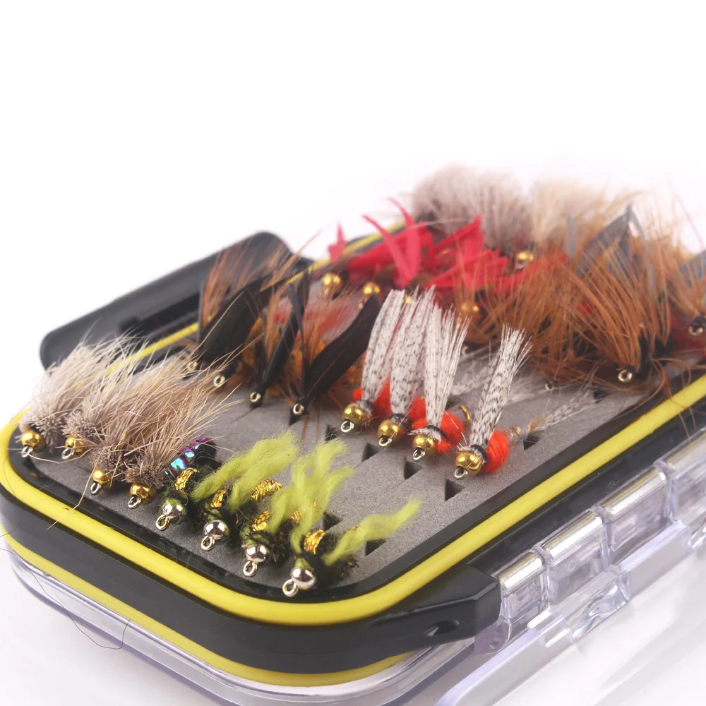 64pcs Fly Fishing Flies Fly Fish Lure Kit  Fly Fishing Gear Biomimetic Insect Lures with Fly Box