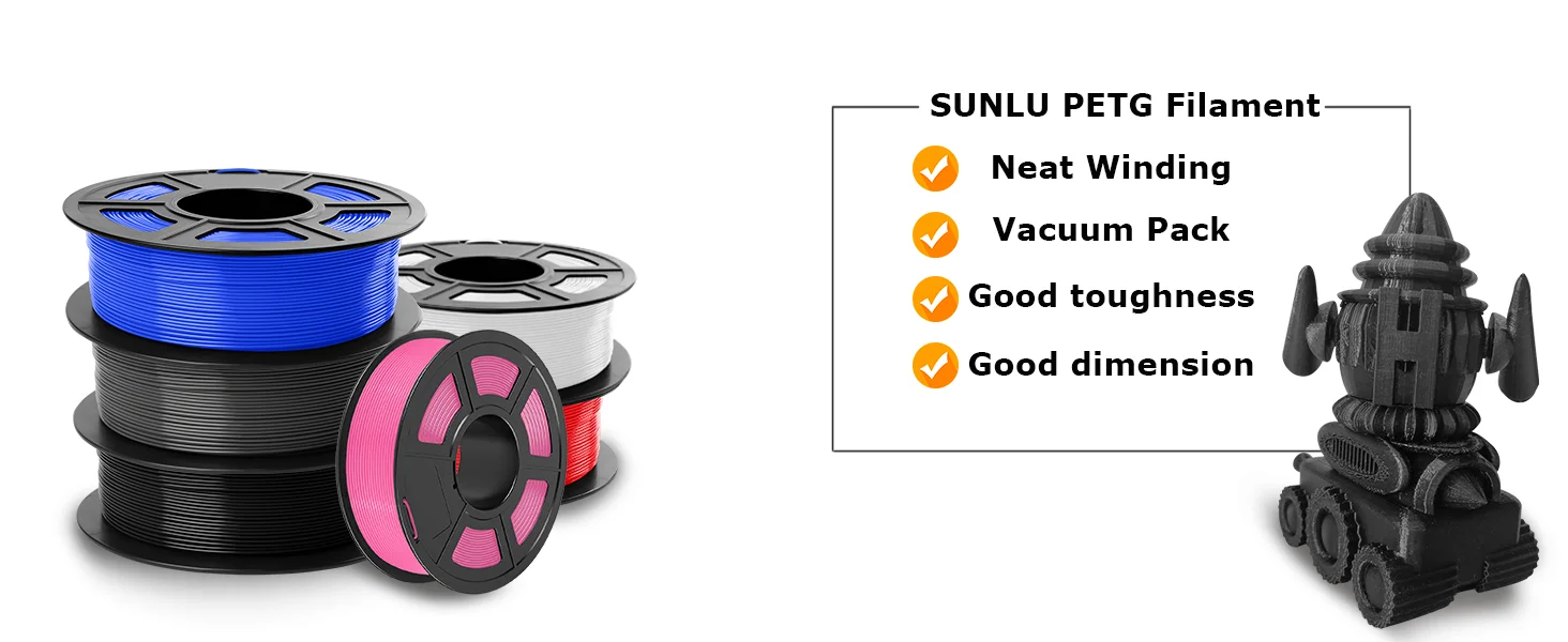 SUNLU 1,75mm PETG 3D-Filament Hohe Zähigkeit Verwicklungsfrei Einfaches Drucken Mehrfarbiges PETG-Filament für die Meisten FDM 3D-Drucker – Detail 3