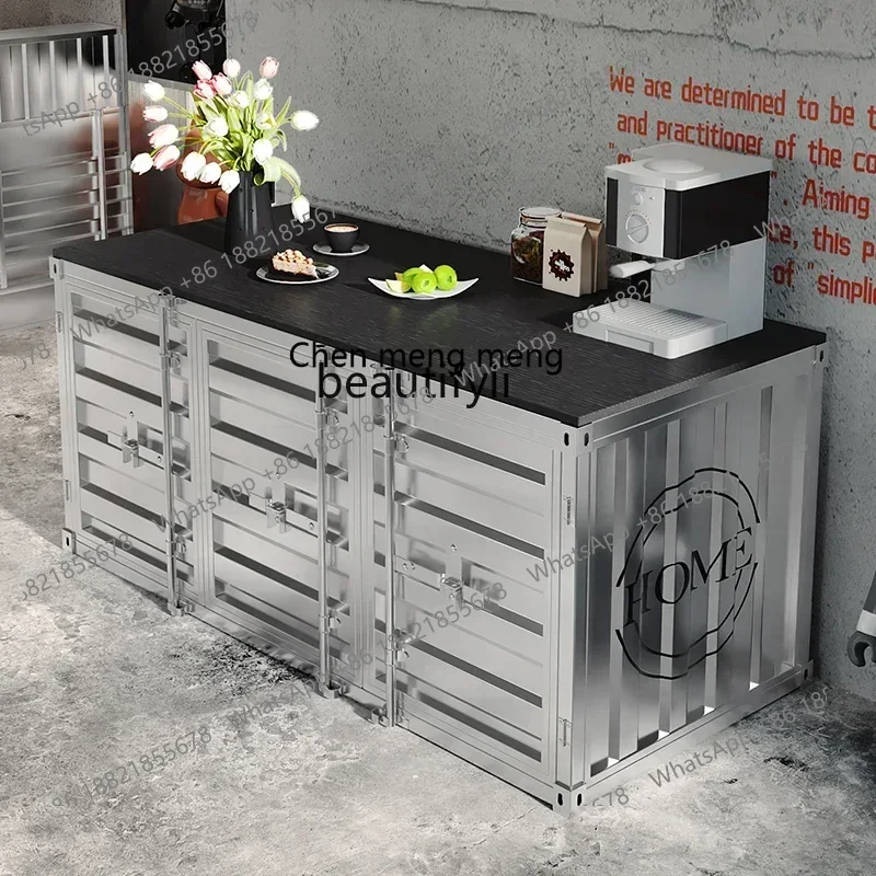 SS new style Double-sided storage tea cabinet, island cabinet, heavy-duty display stand, container wrought iron industrial wind