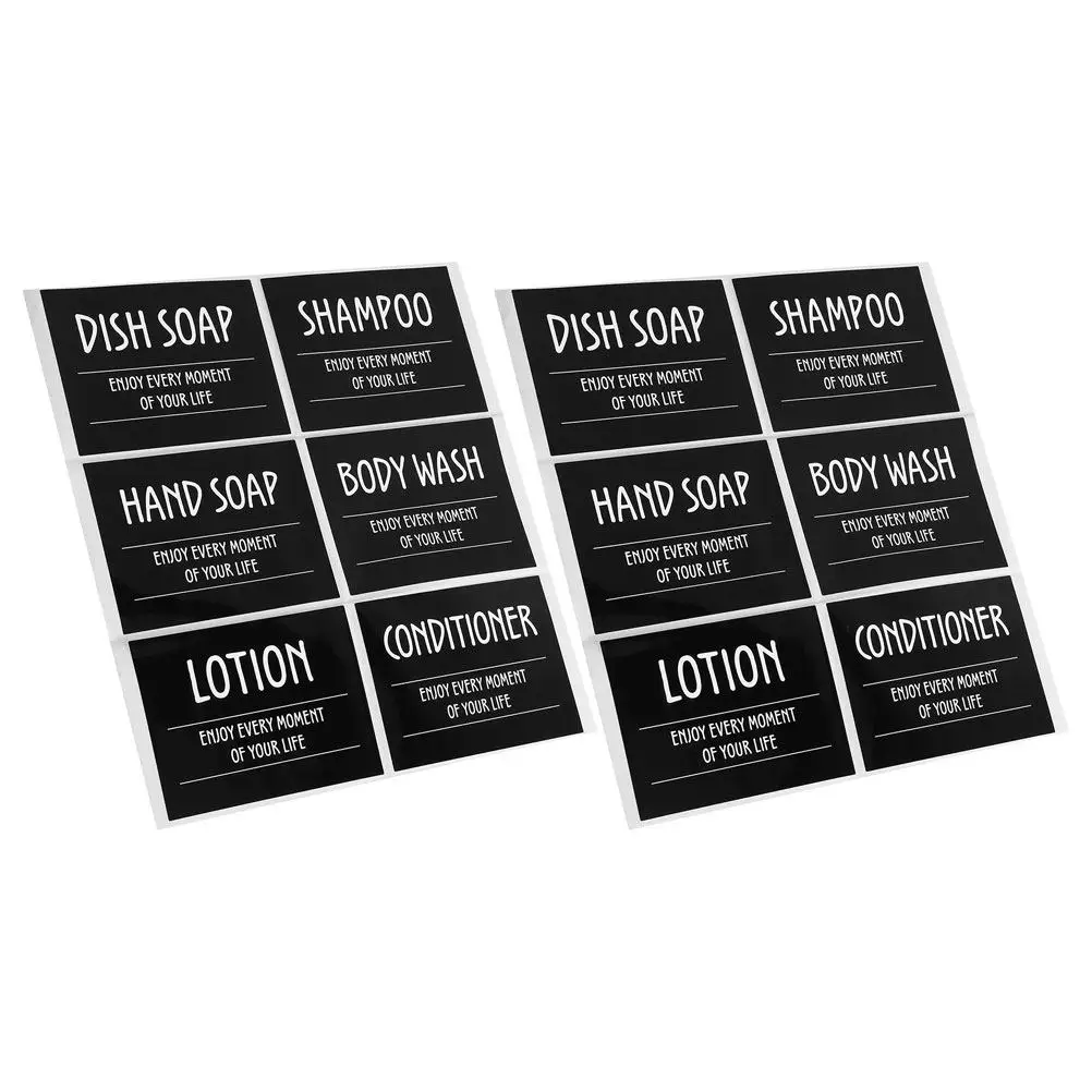 2Sets Elegant Simple Design Waterproof Bathroom Labels for Shampoo Conditioner Body Wash Lotion Bottles Shower Dispenser